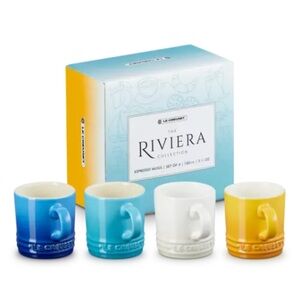 NEW IN BOX Le Creuset 4 PC SET The Riviera Collection ESPRESSO MUGS Cups